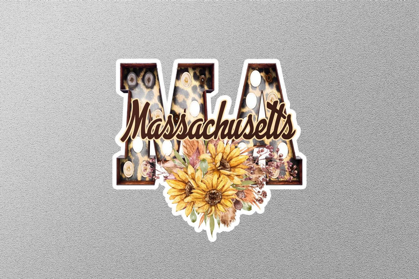 Floral MA Massachusetts With Sunflowers State Sticker
