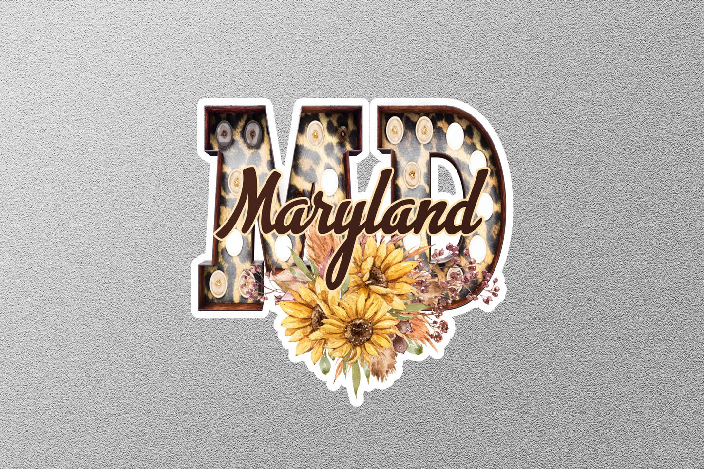 Floral MD Maryland With Sunflowers State Sticker