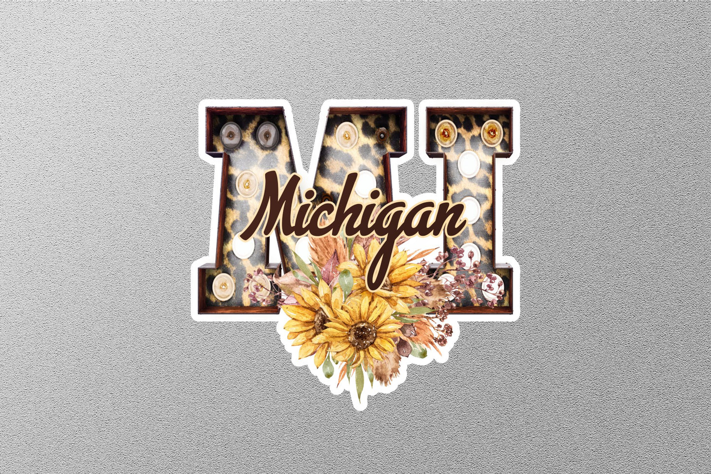 Floral MI Michigan With Sunflowers State Sticker