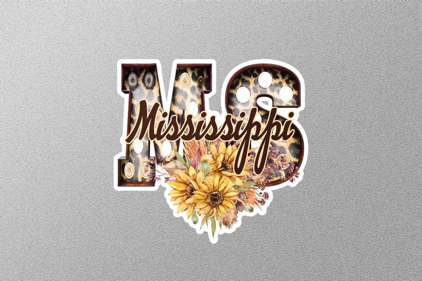 Floral MS Mississippi With Sunflowers State Sticker