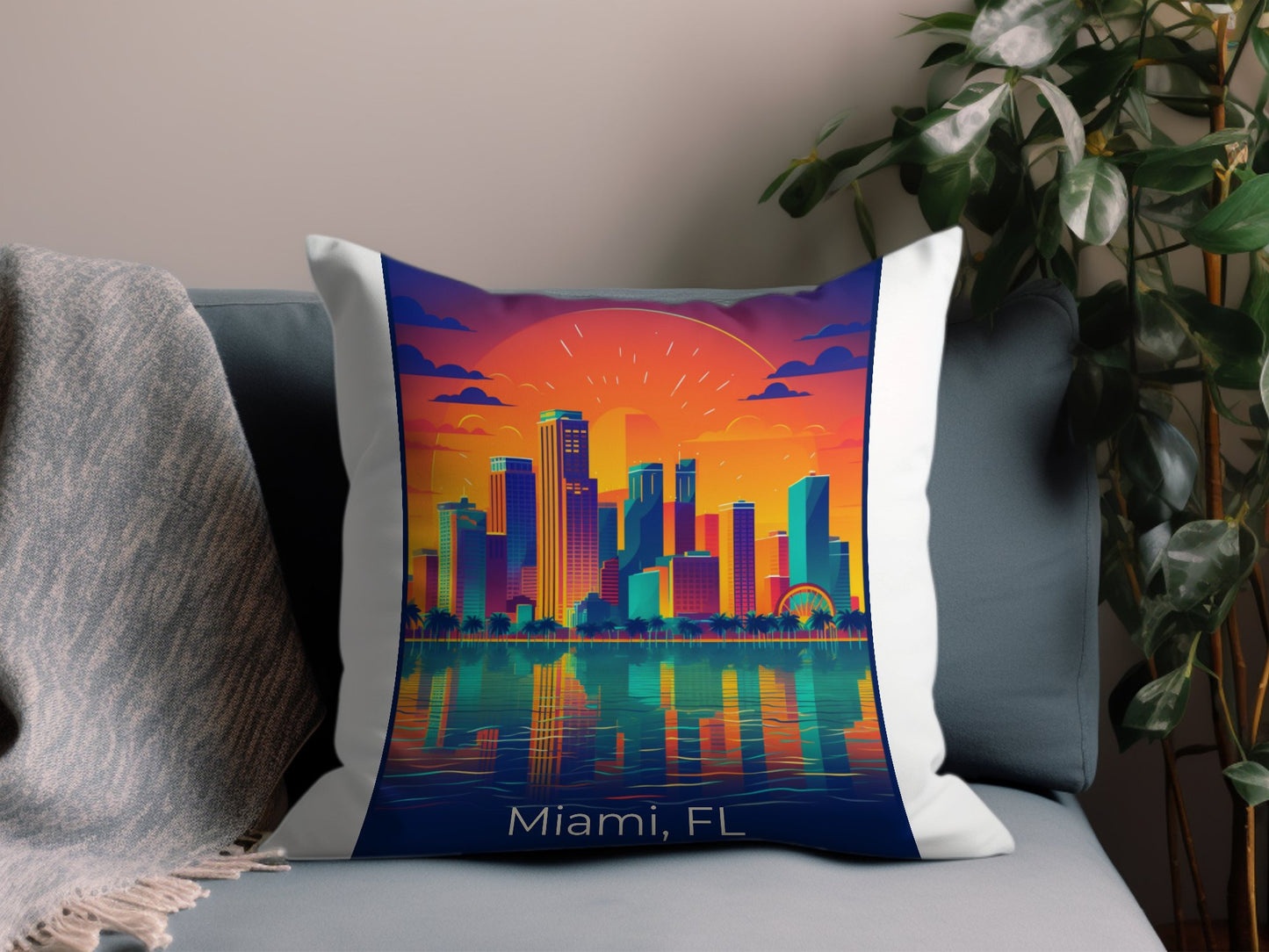 Vintage Miami Throw Pillow