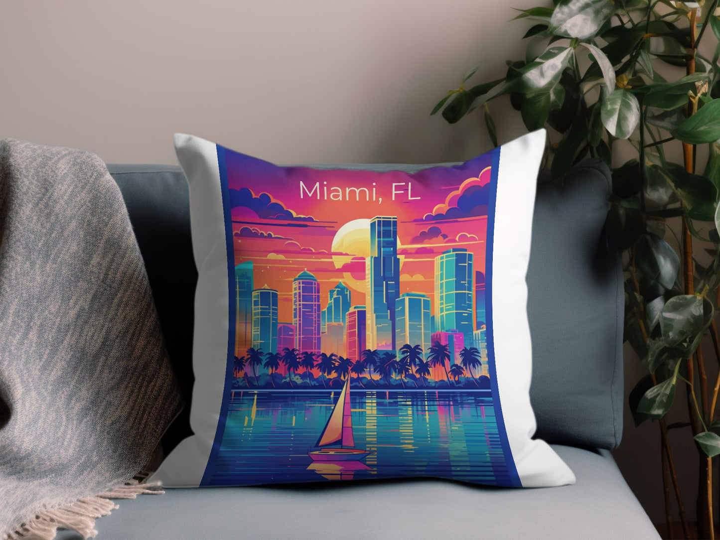 Vintage Miami FL Throw Pillow