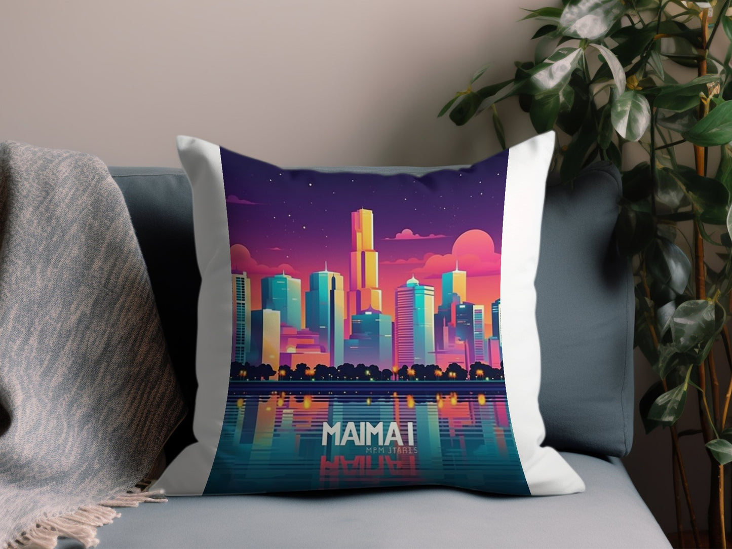 Vintage Miami FL 2 Throw Pillow