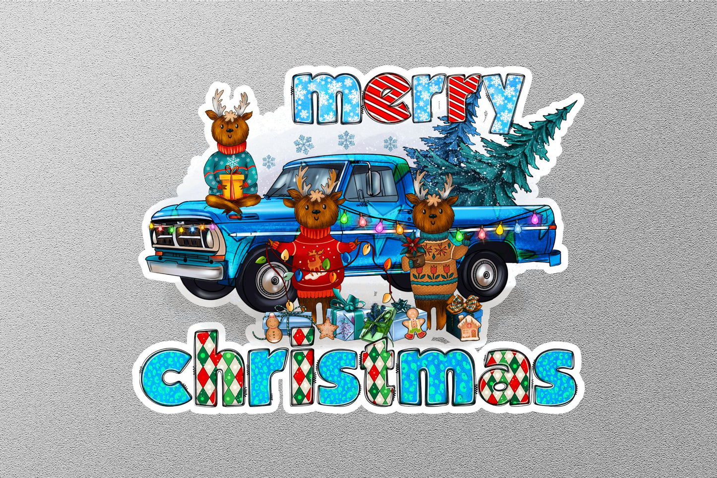 Merry Christmas Reindeers Winter Holiday Sticker