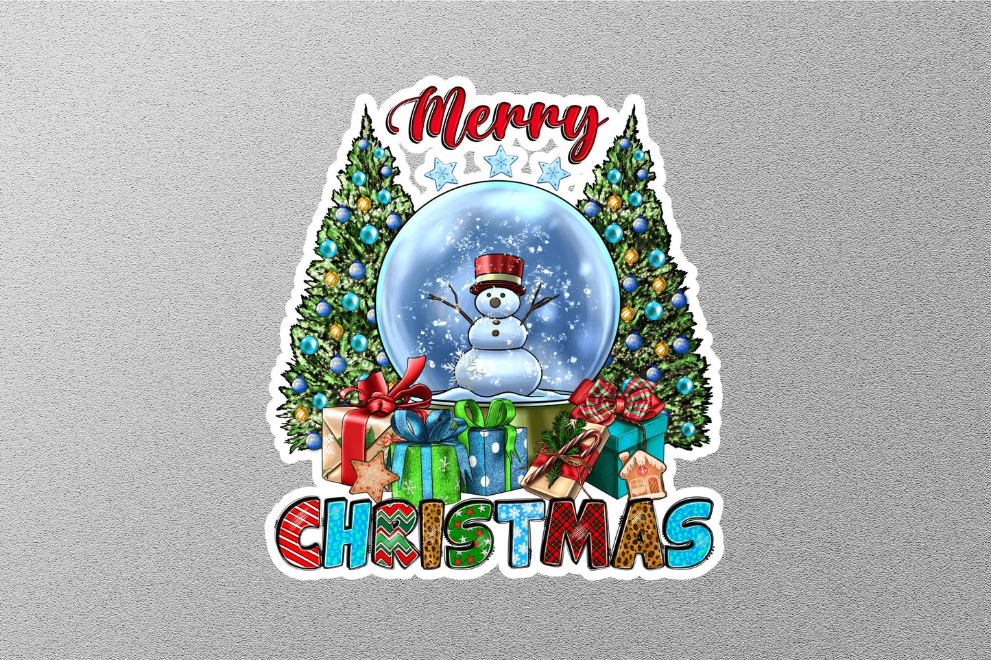 Merry Christmas With Snow Globe Winter Holiday Sticker
