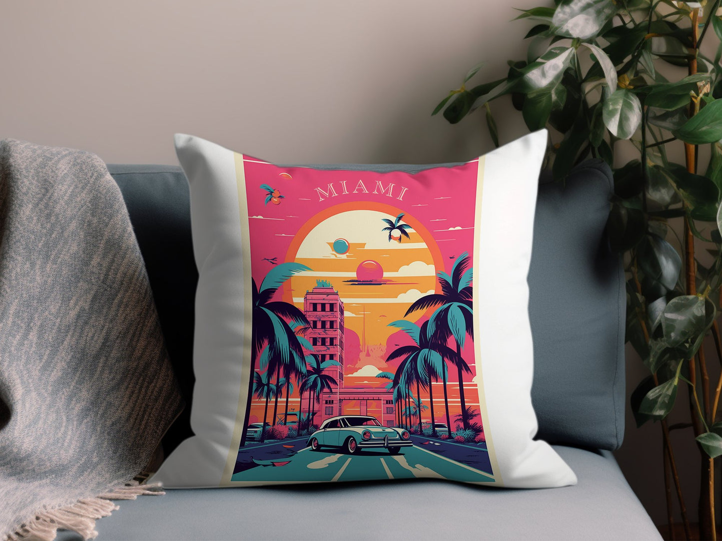 Vintage Miami FL 4 Throw Pillow