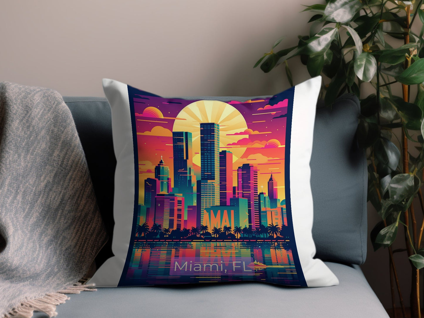 Vintage Miami FL 5 Throw Pillow