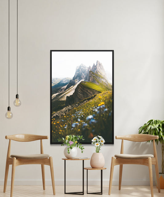 Mountain Top Peek with Flowers Poster - Matte Paper