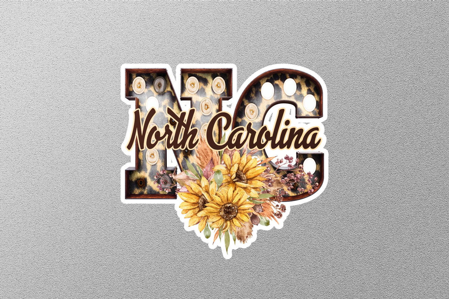 Floral NC North Carolina With Sunflowers State Sticker