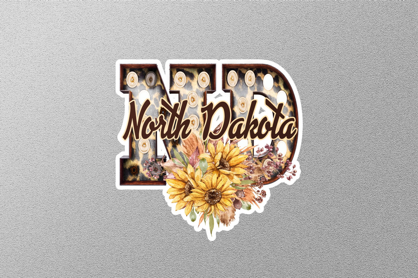 Floral ND North Dakota With Sunflowers State Sticker