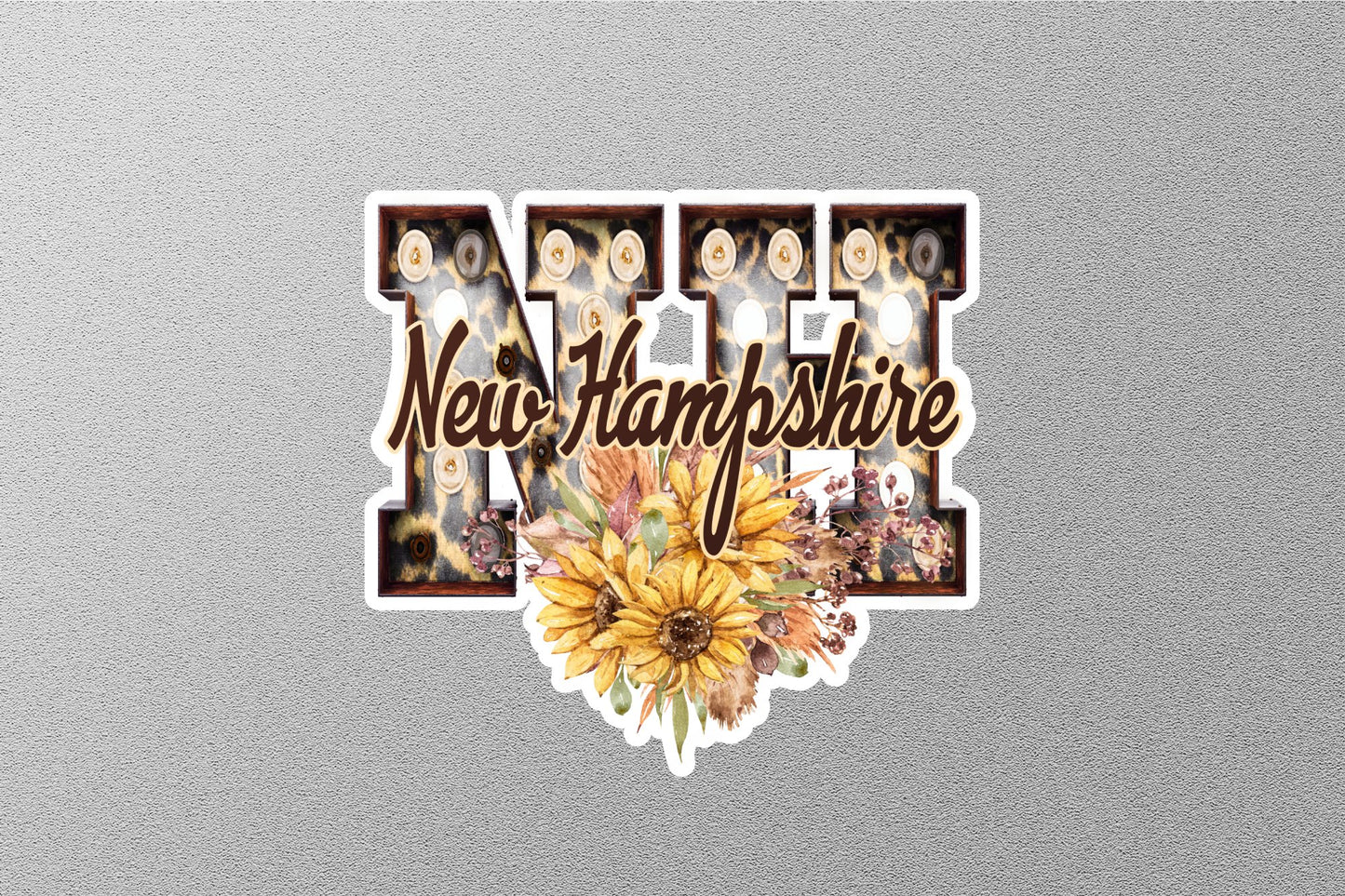 Floral NH New Hampshire With Sunflowers State Sticker