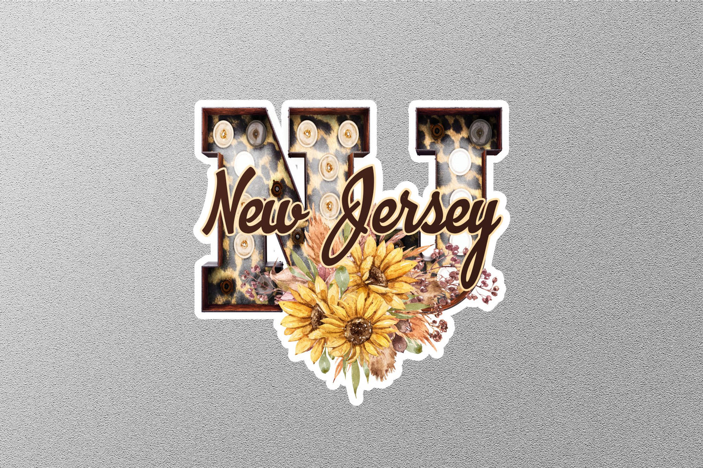 Floral NJ New Jersey With Sunflowers State Sticker