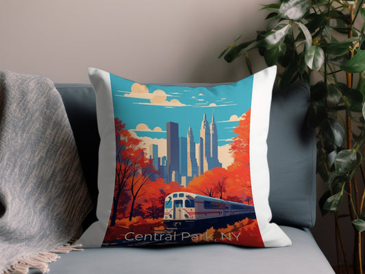 Vintage Central Park, NY Throw Pillow