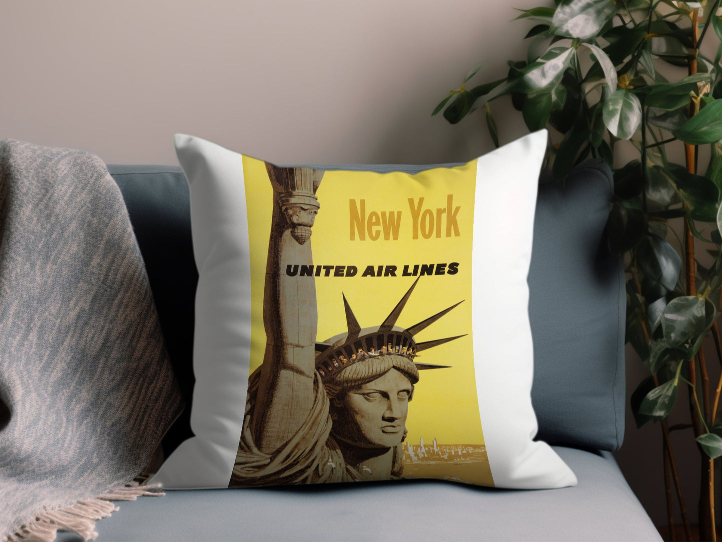 Vintage New York United Air Lines Throw Pillow