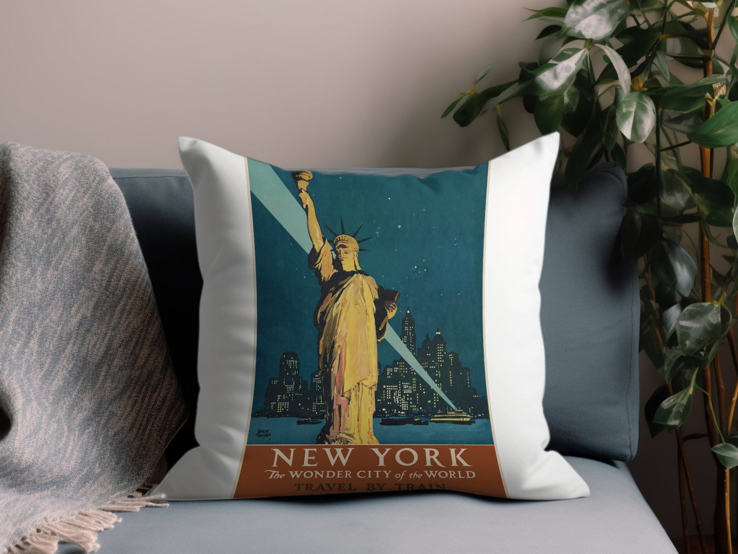 Vintage New York The Wonder City of The World Throw Pillow