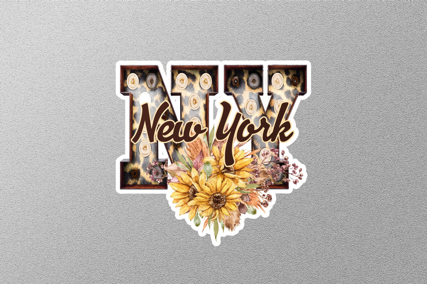 Floral NY New York With Sunflowers State Sticker