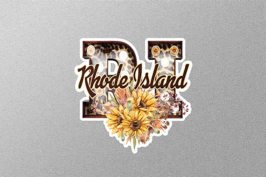 Floral RI Rhode Island With Sunflowers State Sticker