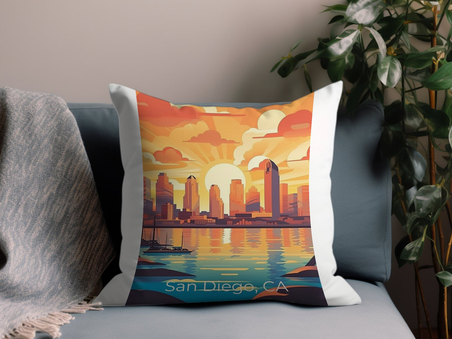 Vintage San Diego CA Throw Pillow