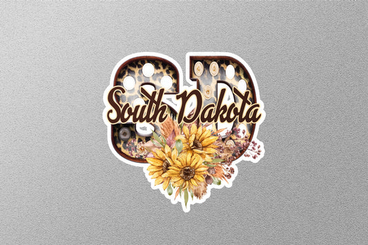 Floral SD South Dakota With Sunflowers State Sticker
