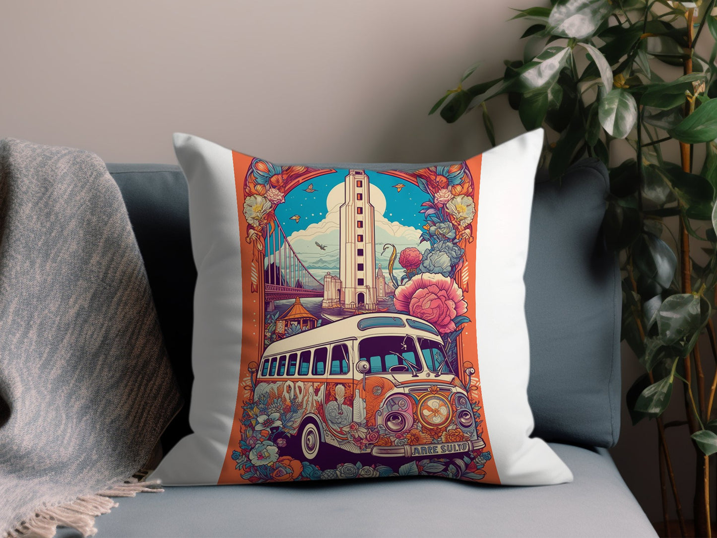 Vintage San Francisco Throw Pillow