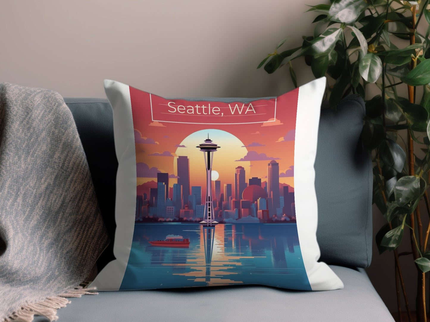 Vintage Seattle Wa Throw Pillow
