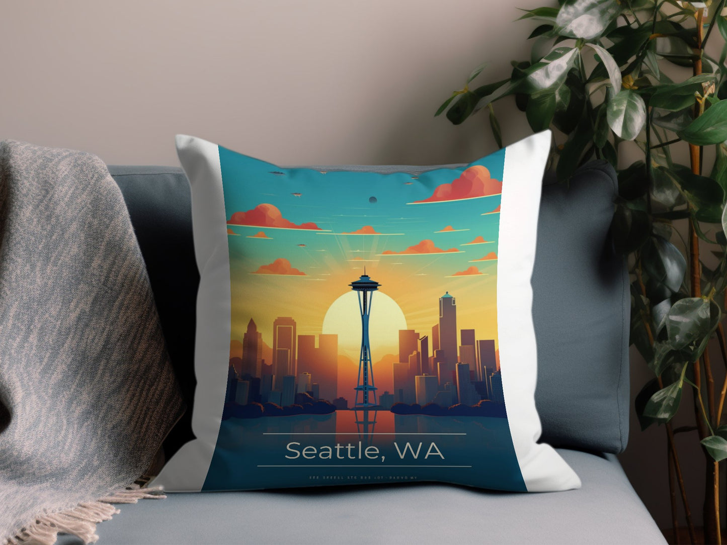 Vintage Seattle 4 Throw Pillow