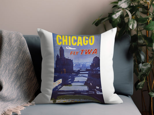 Vintage Chicago Fly TWA Throw Pillow