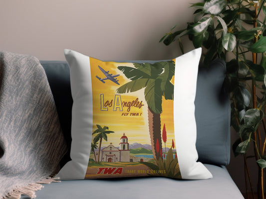 Vintage Los Angeles Fly TWA Throw Pillow