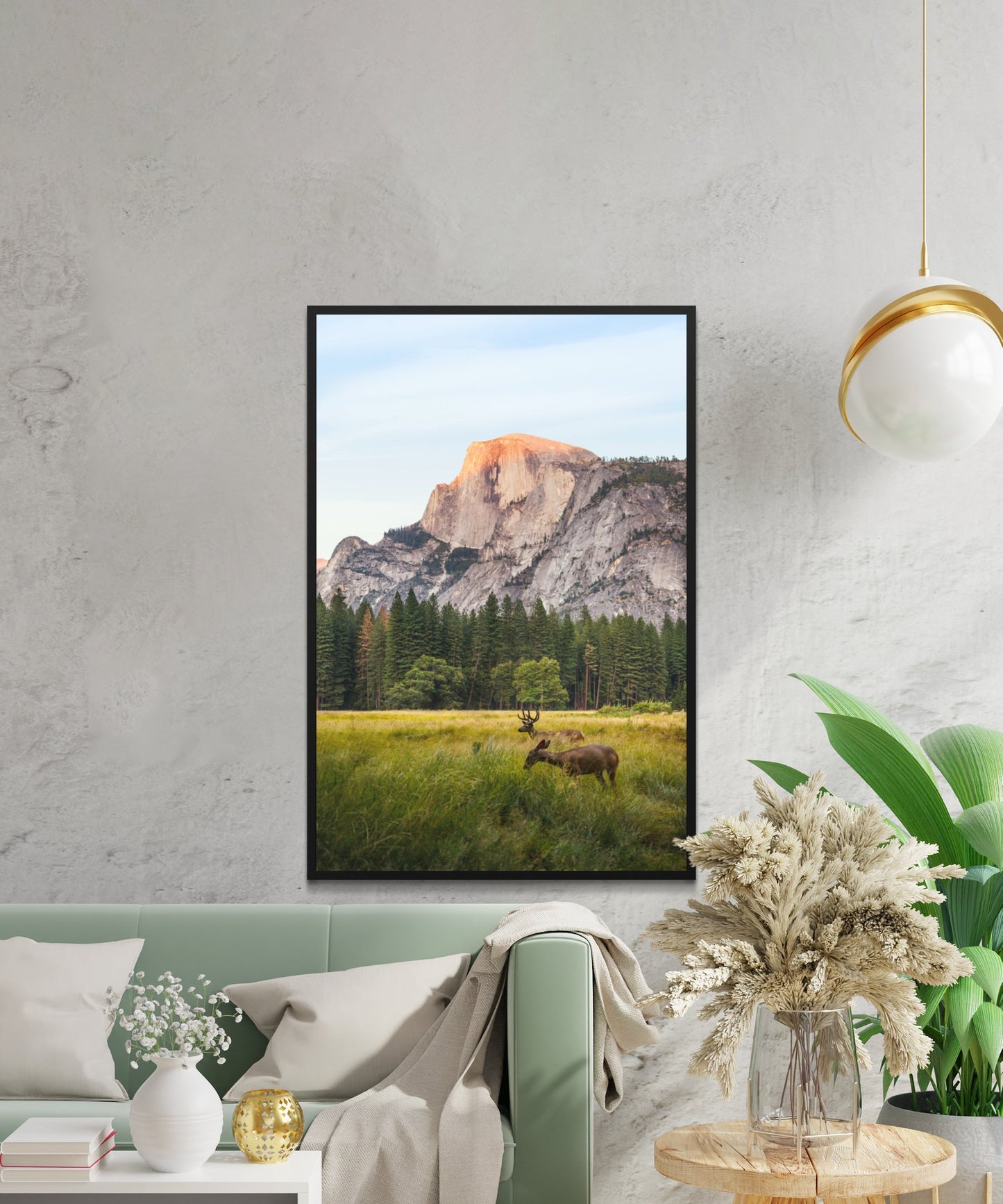 Two Deer In Front of Half Dome in Yosemite Valley During Sunset Poster - Matte Paper