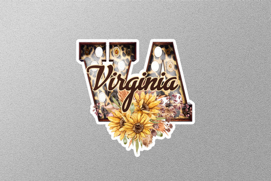 Floral VA Virginia With Sunflowers State Sticker