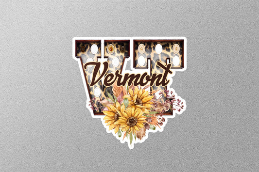 Floral VT Vermont With Sunflowers State Sticker