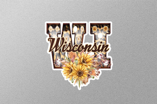 Floral WI Wisconsin With Sunflowers State Sticker