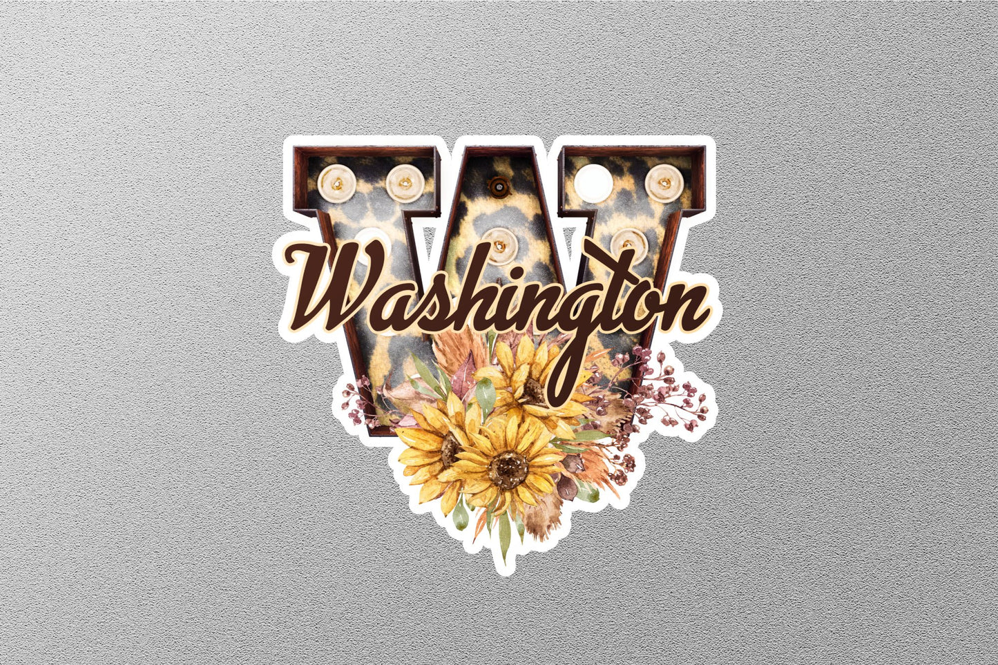 Floral W Washington With Sunflowers State Sticker
