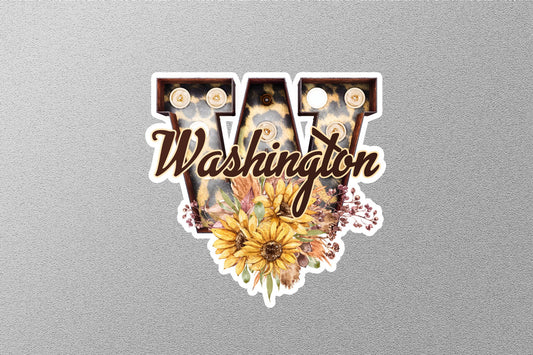 Floral W Washington With Sunflowers State Sticker