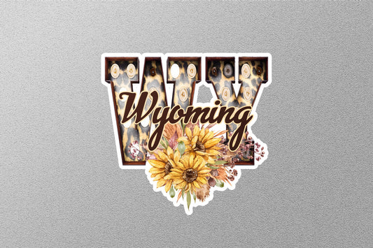 Floral WY Wyoming With Sunflowers State Sticker