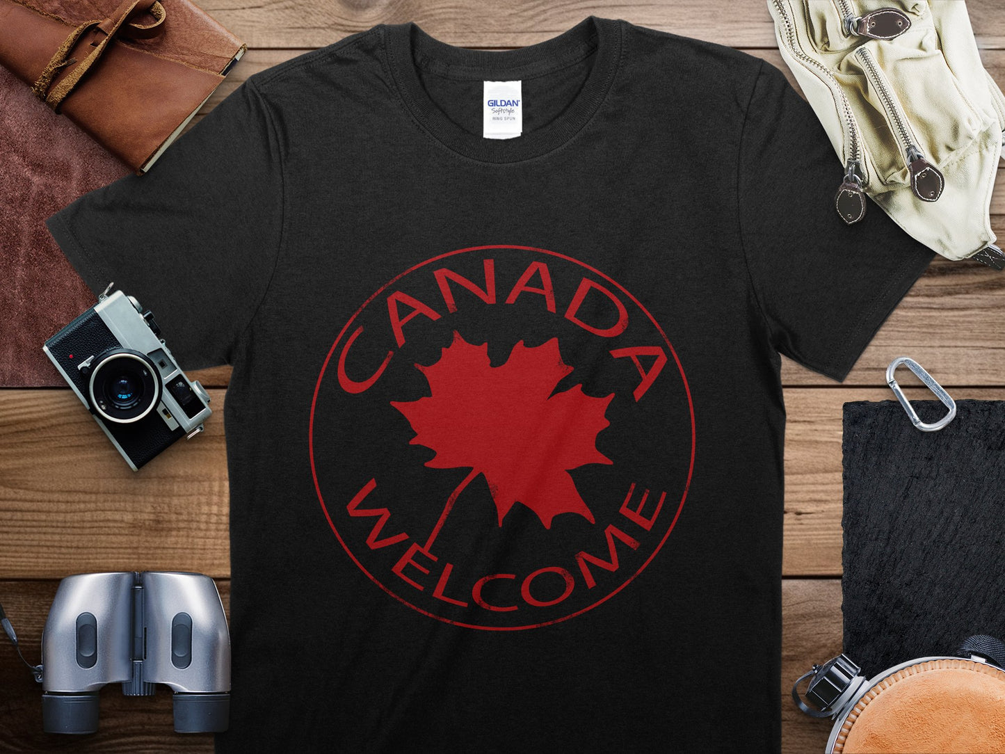 Canada Red Stamp Travel T-Shirt, Canada Red Travel Shirt