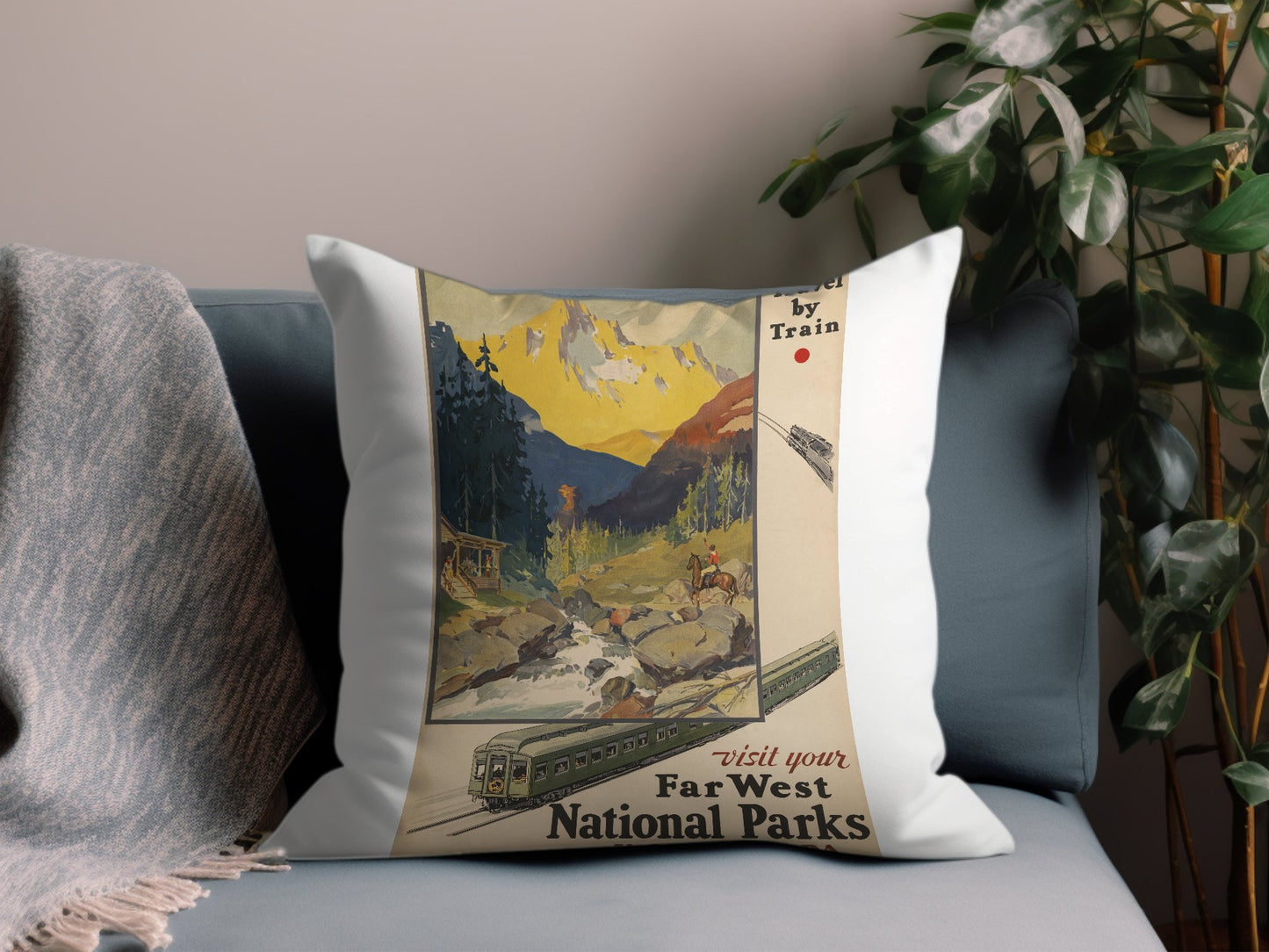 Vintage Far West National Park Throw Pillow