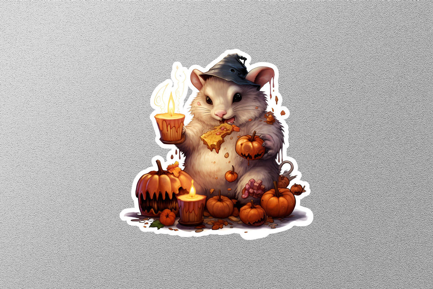 Mouse With Candle And Head Cap Halloween Sticker