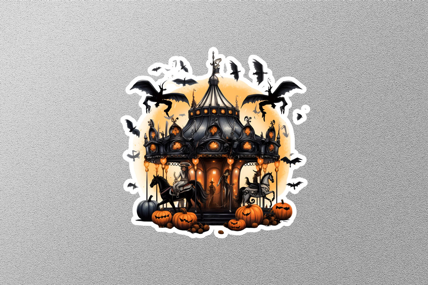 Carrousel With Ghost House Halloween Sticker