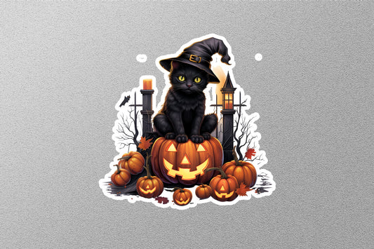 Cat With Pumpkin Halloween Sticker