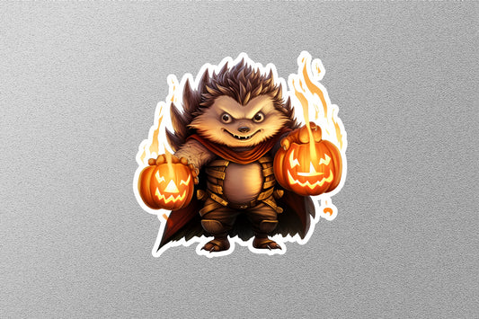 Raccoon With Pumpkin Fire Halloween Sticker