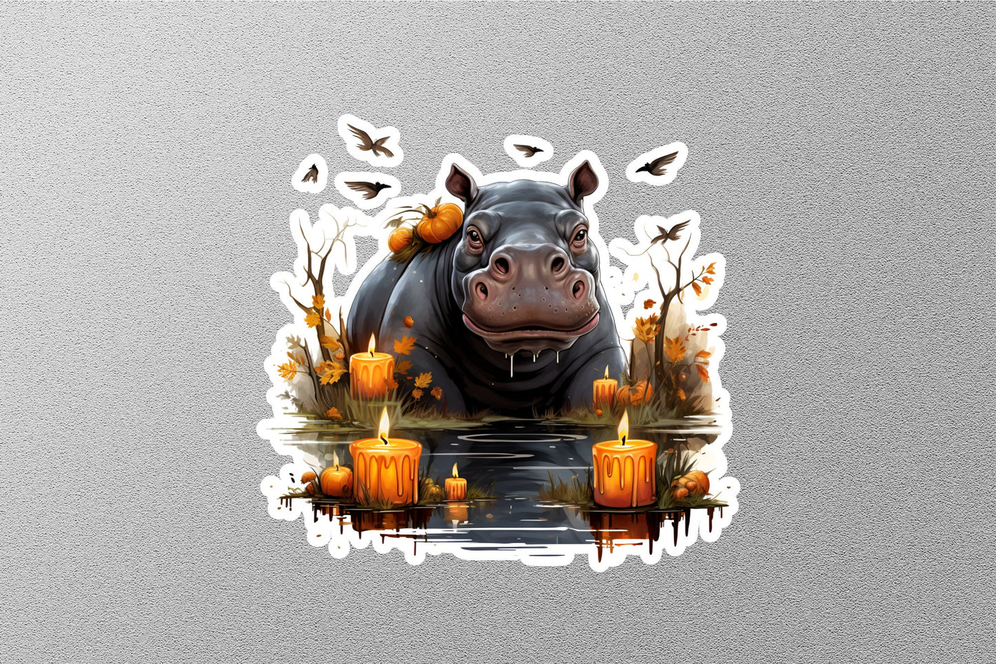 Hippo With Candles And Water Halloween Sticker