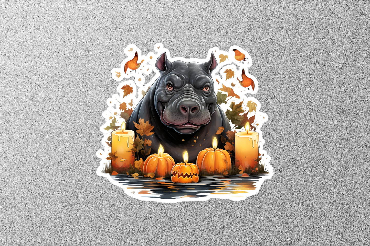 Hippo With Pumpkins Halloween Sticker