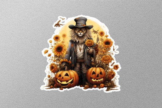 Lion With Hat And Pumpkins Halloween Sticker