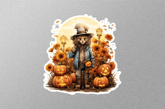 Cute Lion With Hat And Pumpkins Halloween Sticker