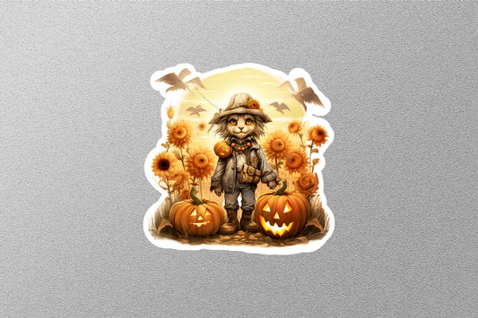 Baby Lion With Hat And Pumpkins Halloween Sticker