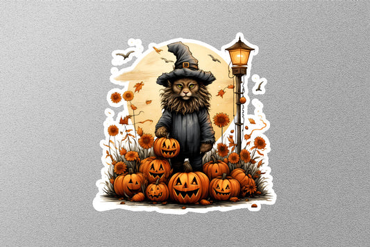 Baby Lion With Pumpkins Halloween Sticker