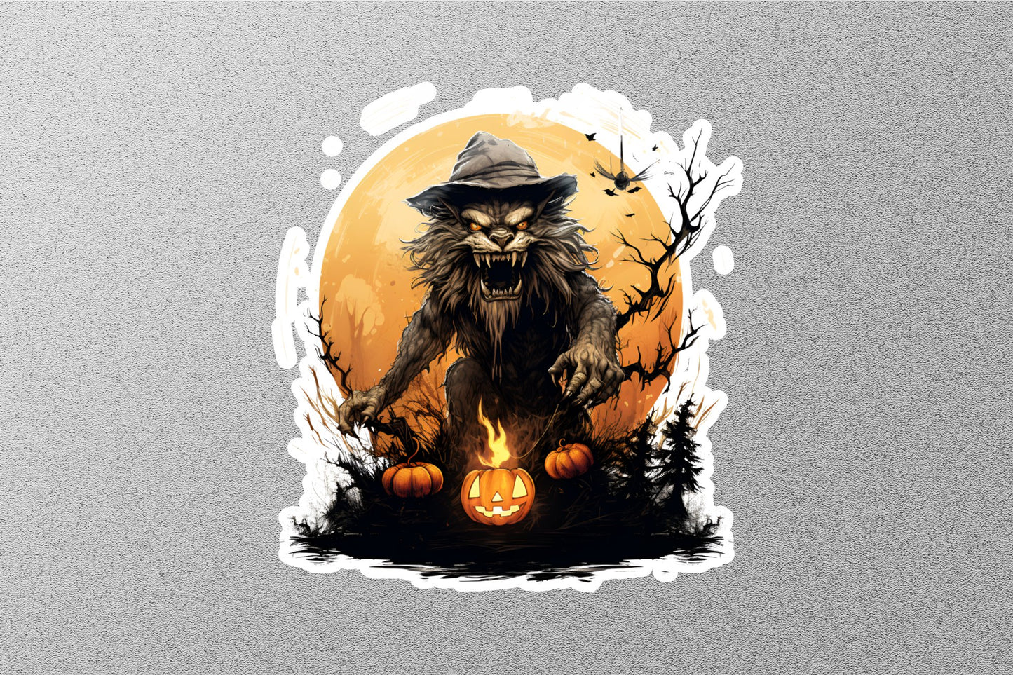 Wolf With Hat Halloween Sticker