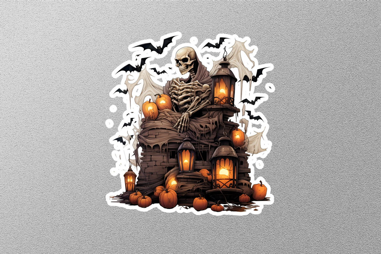 Skeleton And Lanterns Halloween Sticker