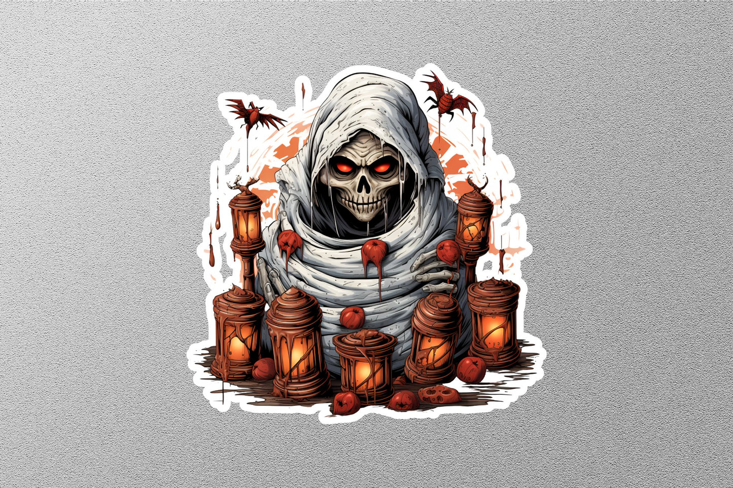 Scary Skeleton With Lanterns Halloween Sticker